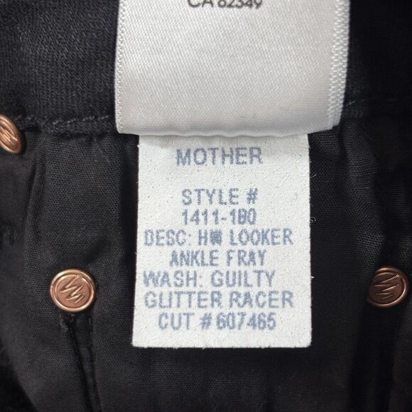 Mother Jeans Womens 24 Black High Waisted Looker Ankle Fray Guilty Glitter Racer - Picture 15 of 15